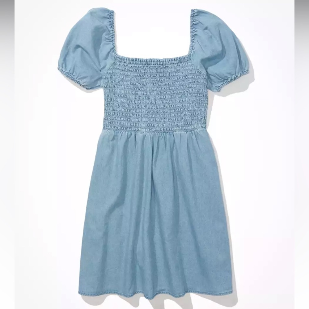 American Eagle denim smocked mini dress - size L - Picture 1 of 6